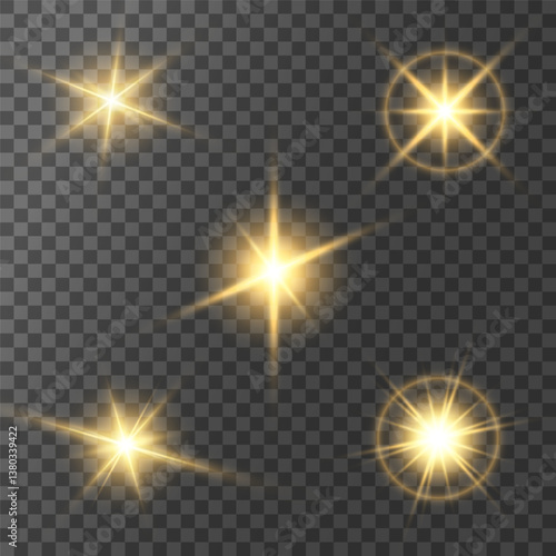 Lens Flare, light glow effect. sun or realistic shining star with backlight effect. bokeh glitter and sparkles or sparkles on transparent background.