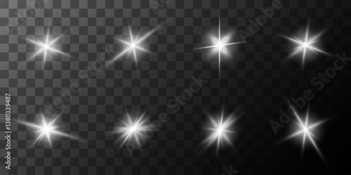 Lens Flare, light glow effect. sun or realistic shining star with backlight effect. bokeh glitter and sparkles or sparkles on transparent background.