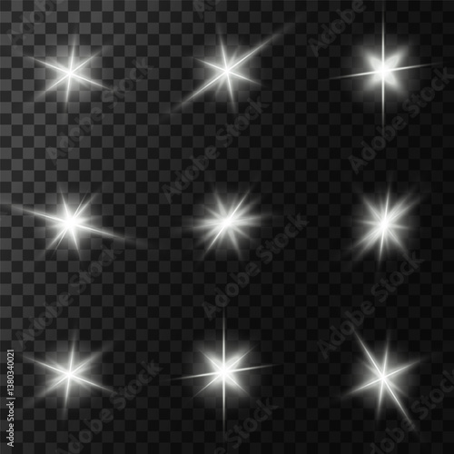 Lens Flare, light glow effect. sun or realistic shining star with backlight effect. bokeh glitter and sparkles or sparkles on transparent background.