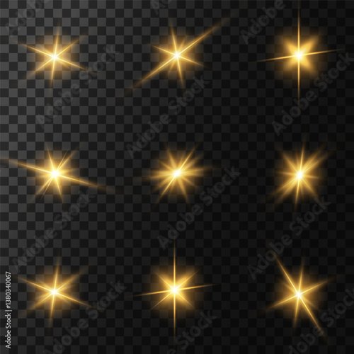 Lens Flare, light glow effect. sun or realistic shining star with backlight effect. bokeh glitter and sparkles or sparkles on transparent background.