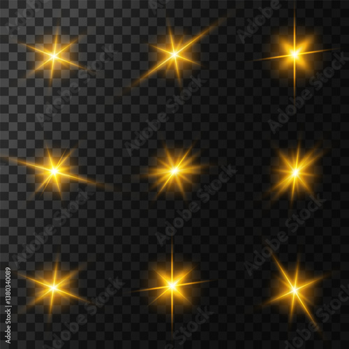 Lens Flare, light glow effect. sun or realistic shining star with backlight effect. bokeh glitter and sparkles or sparkles on transparent background.