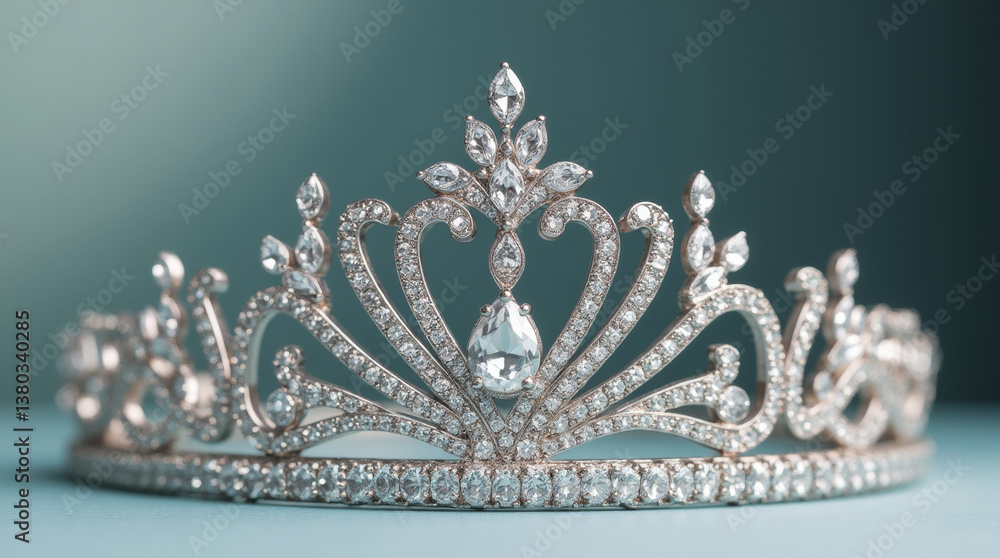 Fototapeta premium Elegant tiara with diamonds on a blue background