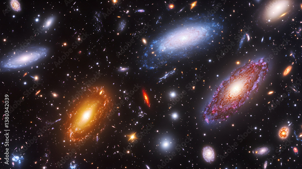 Fototapeta premium Celestial Symphony: The Ethereal Dance of Galaxies and Nebulae in the Endless Cosmos