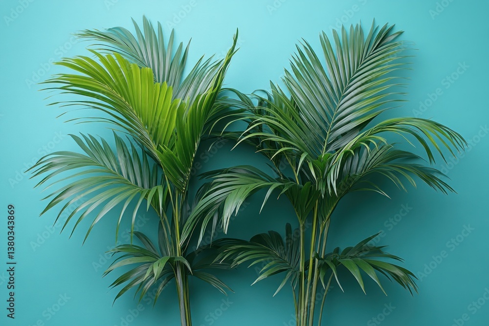 Tropical Palm Trees on Pastel Blue Background Minimalist Design 3D Rendering Tropical Palm Trees on Pastel Blue Background Minimalist Design 3D Rendering