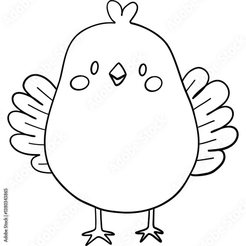 Farm theme, Cute cartoon bird with round body and cheerful expression, suitable for coloring activities. Outline for coloring .