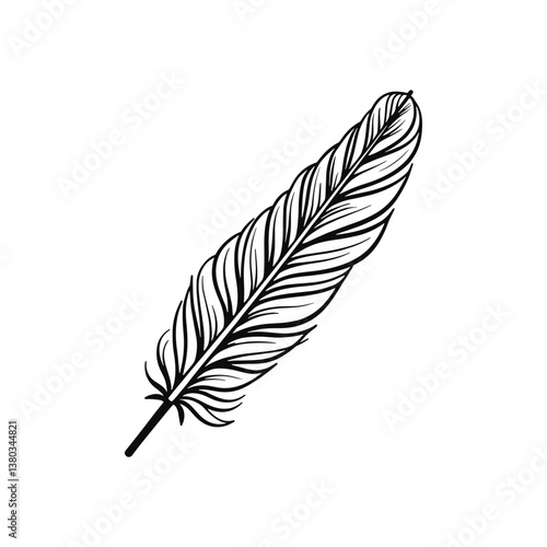 Feather icon illustration in black and white style  