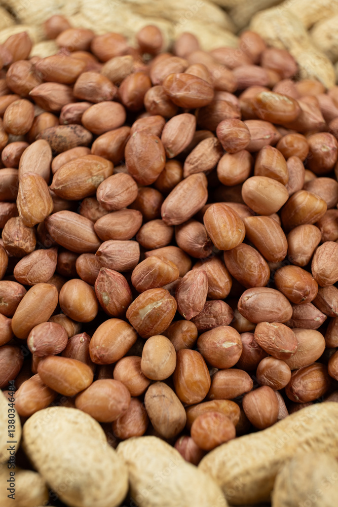 Shelled and Unshelled Peanuts Close-Up Shelled and Unshelled Peanuts Close-Up