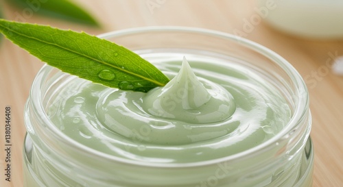 Wallpaper Mural Light Green Herbal Cream in Glass Jar with Willow Leaf Torontodigital.ca