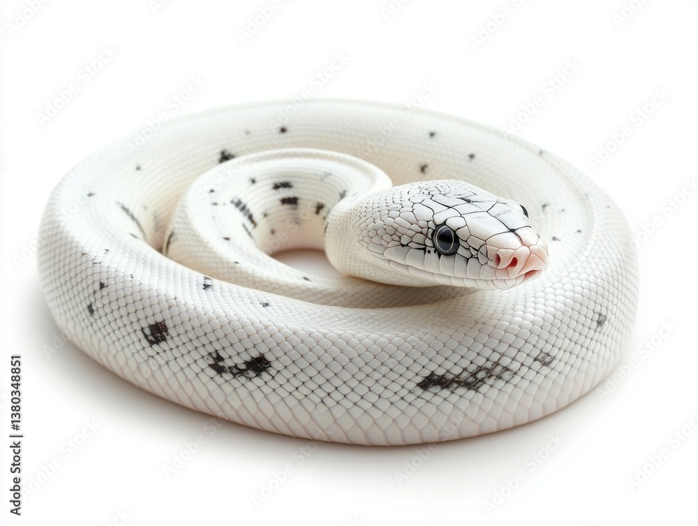 Fototapeta premium Unique white snake with black pattern resting in a coiled position