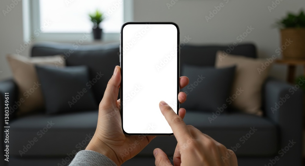 Hands holding phone with blank screen. Hands holding phone with blank screen.