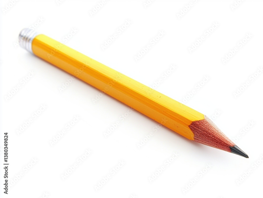Bright yellow pencil with sharpened tip on white background Bright yellow pencil with sharpened tip on white background