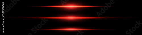Bright horizontal beam of light on black background. Glowing laser effect creating futuristic and sci-fi aesthetics. Suitable for technology, energy, speed and digital design themes.