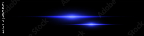 Bright horizontal beam of light on black background. Glowing laser effect creating futuristic and sci-fi aesthetics. Suitable for technology, energy, speed and digital design themes.