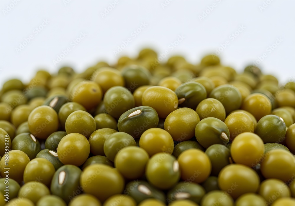 Close-up of Fresh Green Mung Beans, Healthy Organic Food, Isolated on White Background Close-up of Fresh Green Mung Beans, Healthy Organic Food, Isolated on White Background