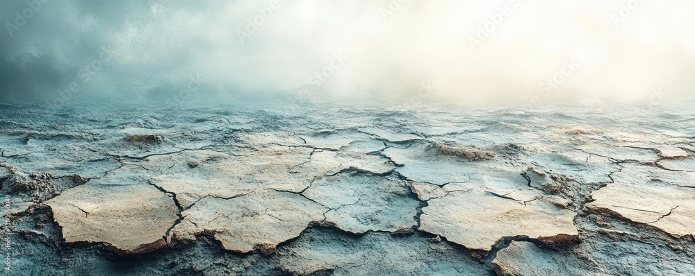 Cracked Desert Landscape Under Overcast Sky Global Warming Drought Crisis Cracked Desert Landscape Under Overcast Sky Global Warming Drought Crisis