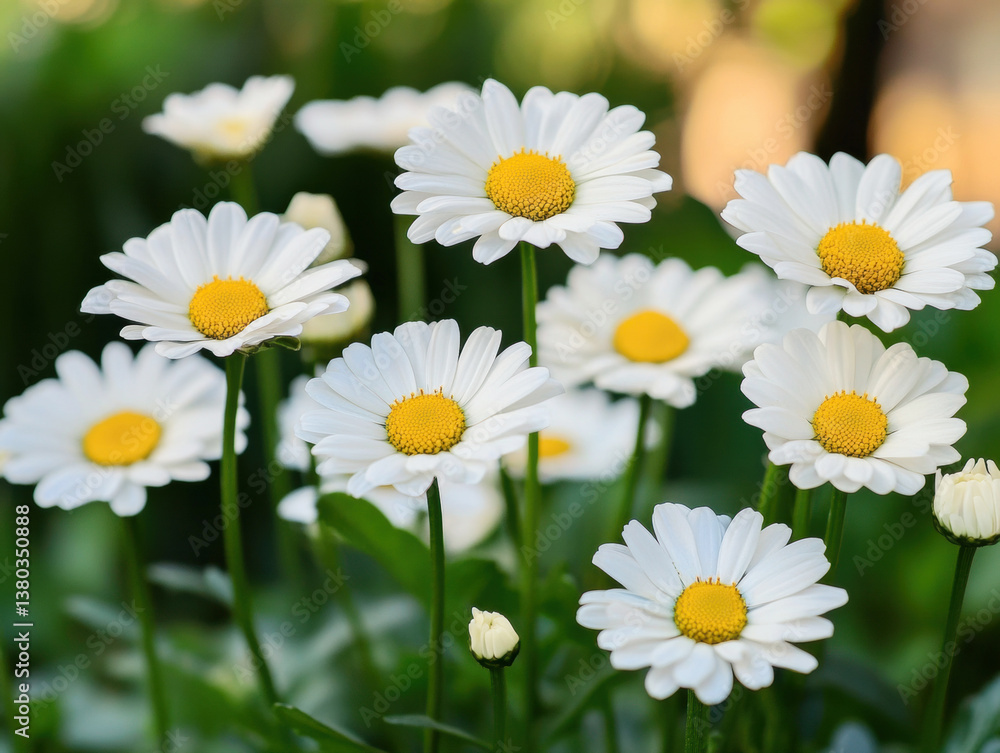 Bright white daisies blooming in a sunny garden Bright white daisies blooming in a sunny garden
