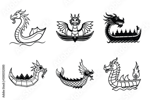 "Dragon Viking Ship Illustrations - Nordic Sea Creatures and Mythical Long ships"

