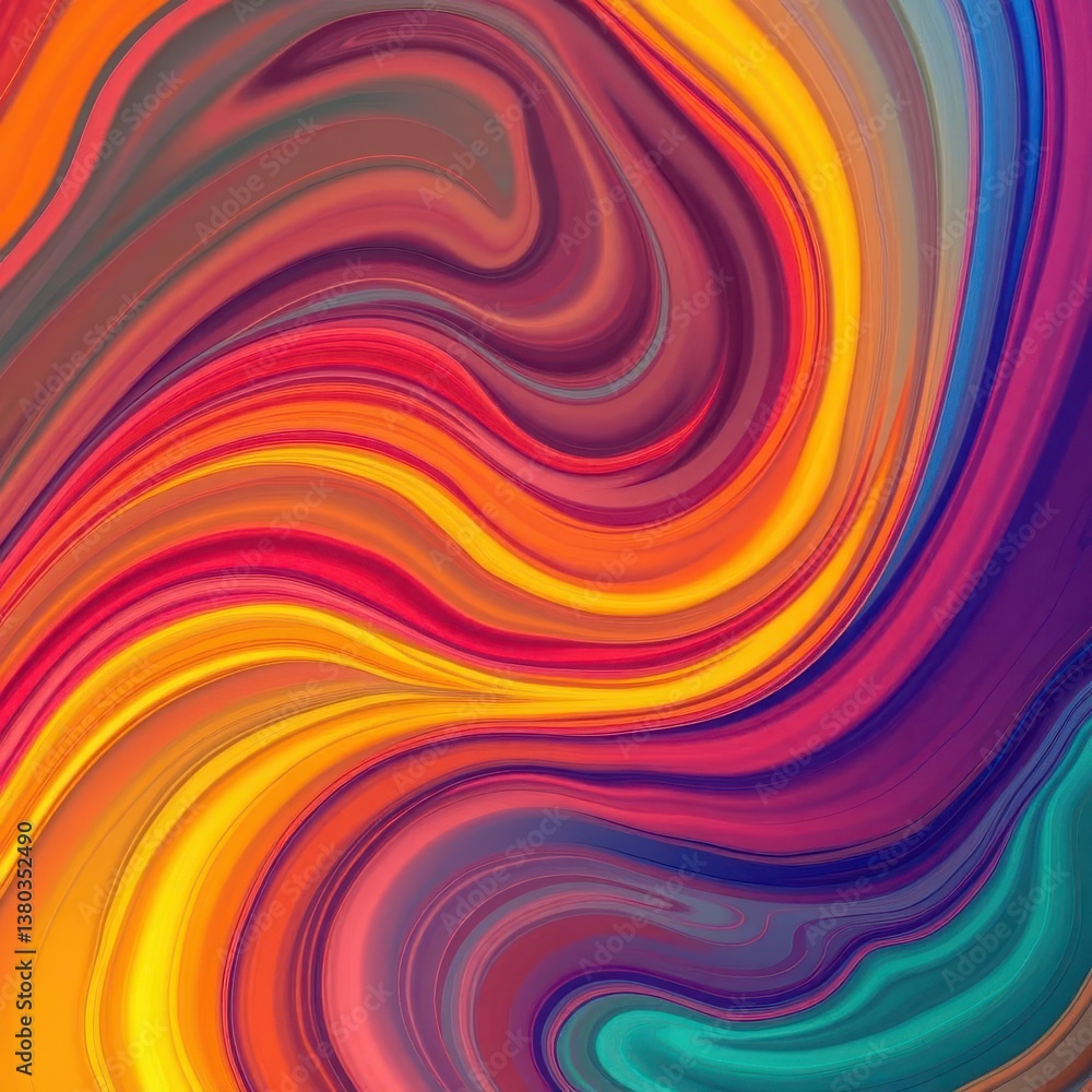 Fototapeta premium Fluid, swirling abstract brushstrokes in vibrant hues, creating dynamic curves, paint, minimalism