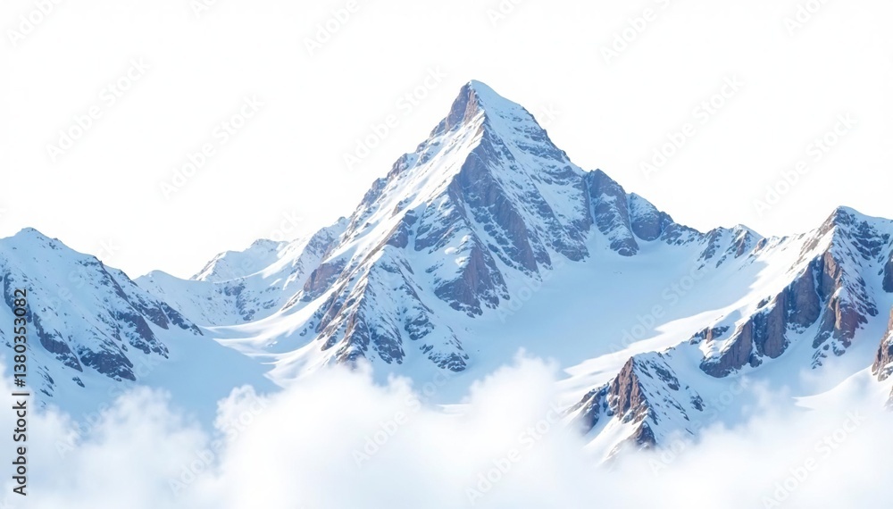 Obraz premium Snow-covered mountain peak, pristine white background, hill, majestic