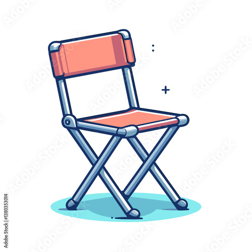 Vector illustration of folding camping chair with coral fabric in minimalist style. Perfect for outdoor equipment or travel gear catalogs.