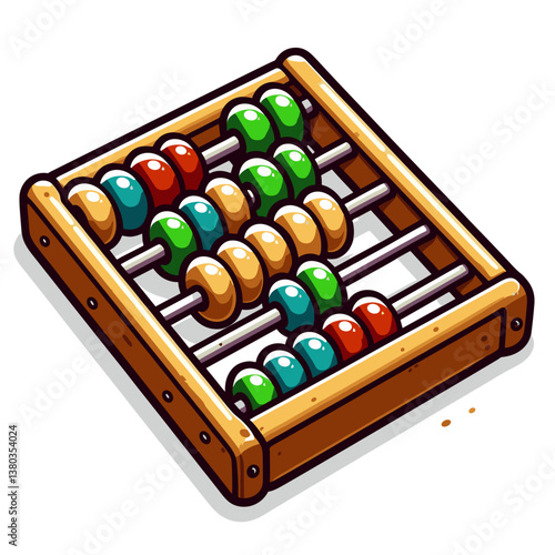 Wooden abacus with colorful beads in traditional calculator design. Perfect for math education, early learning tools, and cognitive development educational materials.