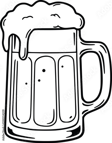 Frothy beer mug with bubbles and foam, silhouetted in refreshing detail