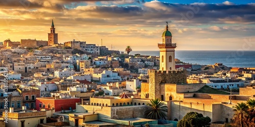 Larache Morocco: Coastal Cityscape, Medina Architecture, Atlantic Ocean View, Traditional Crafts,  Vibrant Marketplace