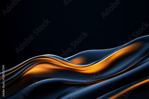 Abstract gold black curved wave fluids flowing on black background,transparent gradient glass or metal flow background for banner wallpaper poster cover design with design