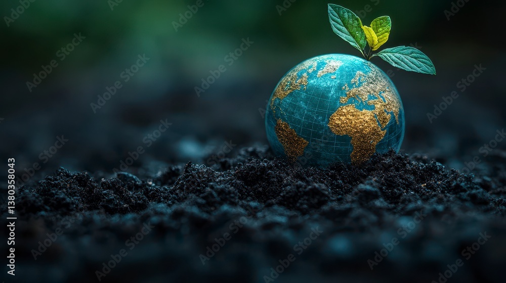 Globe with sprout. Symbolizing environmentalism and growth in rich soil Globe with sprout. Symbolizing environmentalism and growth in rich soil