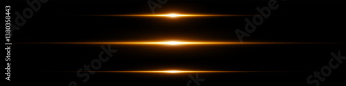Bright horizontal beam of light on black background. Glowing laser effect creating futuristic and sci-fi aesthetics. Suitable for technology, energy, speed and digital design themes.