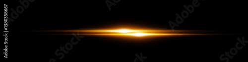 Bright horizontal beam of light on black background. Glowing laser effect creating futuristic and sci-fi aesthetics. Suitable for technology, energy, speed and digital design themes.