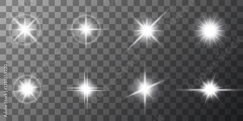 Lens Flare, light glow effect. sun or realistic shining star with backlight effect. bokeh glitter and sparkles or sparkles on transparent background.