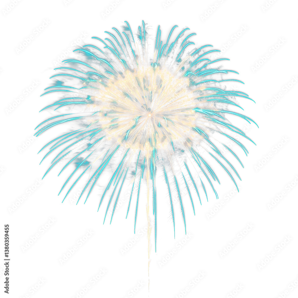 Fototapeta premium Orange and teal dual burst firework with symmetrical design on transparent background