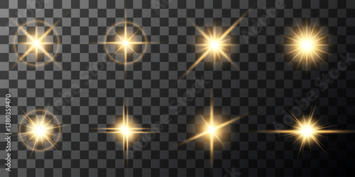 Lens Flare, light glow effect. sun or realistic shining star with backlight effect. bokeh glitter and sparkles or sparkles on transparent background.