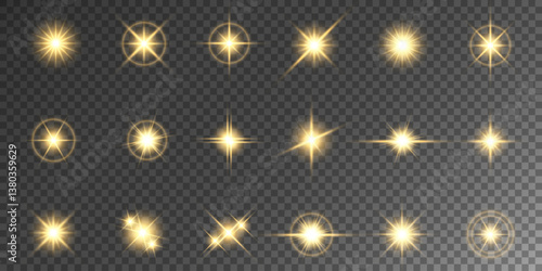 Lens Flare, light glow effect. sun or realistic shining star with backlight effect. bokeh glitter and sparkles or sparkles on transparent background.