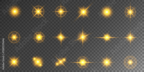 Lens Flare, light glow effect. sun or realistic shining star with backlight effect. bokeh glitter and sparkles or sparkles on transparent background.