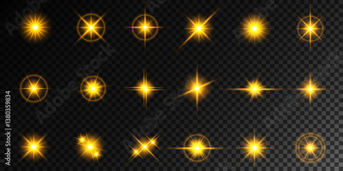 Lens Flare, light glow effect. sun or realistic shining star with backlight effect. bokeh glitter and sparkles or sparkles on transparent background.