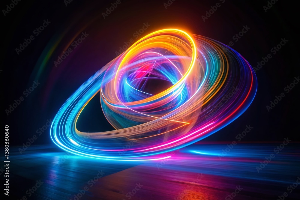 Obraz premium Long Exposure 3D Printer Logo Design, Abstract Glowing Filament, Modern Technology Branding
