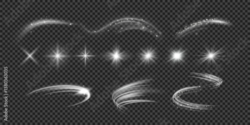 Light effects.Wind glare, explosions, shine, dust, lines, solar flares, sparks, sequins, stars, curved curls. Glow special effect of light