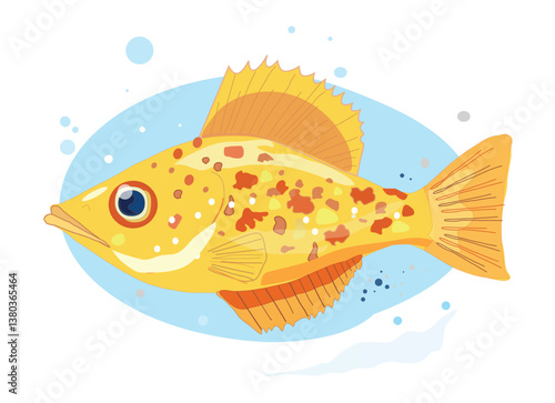 Ocean fish vector illustration on white background ,Cartoon character,Yellow big fish nautical illustration