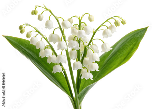 Closeup of Delicate Lily of the Valley Flowers with Lush Green Leaves transparent background Generative AI