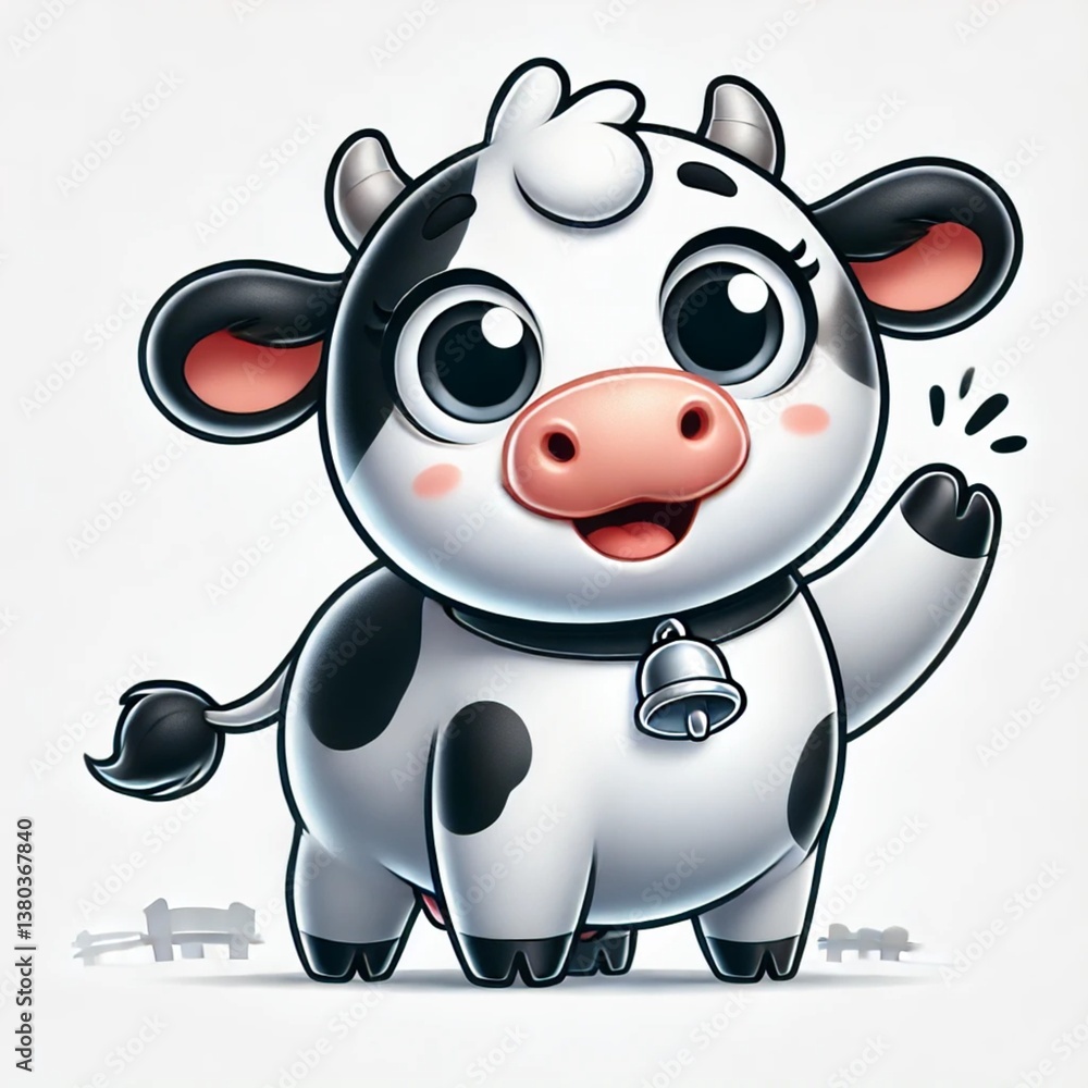 Happy Cartoon Cow Standing and Waving – Farm Animal Art Happy Cartoon Cow Standing and Waving – Farm Animal Art