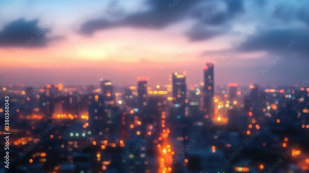 Twilight Cityscape with Rooftop View and Blurry Skyline Night Lights Urban Landscape Twilight Cityscape with Rooftop View and Blurry Skyline Night Lights Urban Landscape