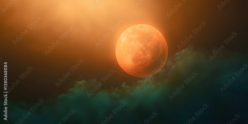 Obraz premium Dramatic Lunar Eclipse Illuminated By Vibrant Golden Clouds in Night Sky