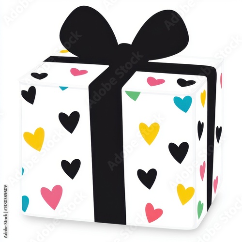 Colorful Heart Gift Wrap with Black Ribbon