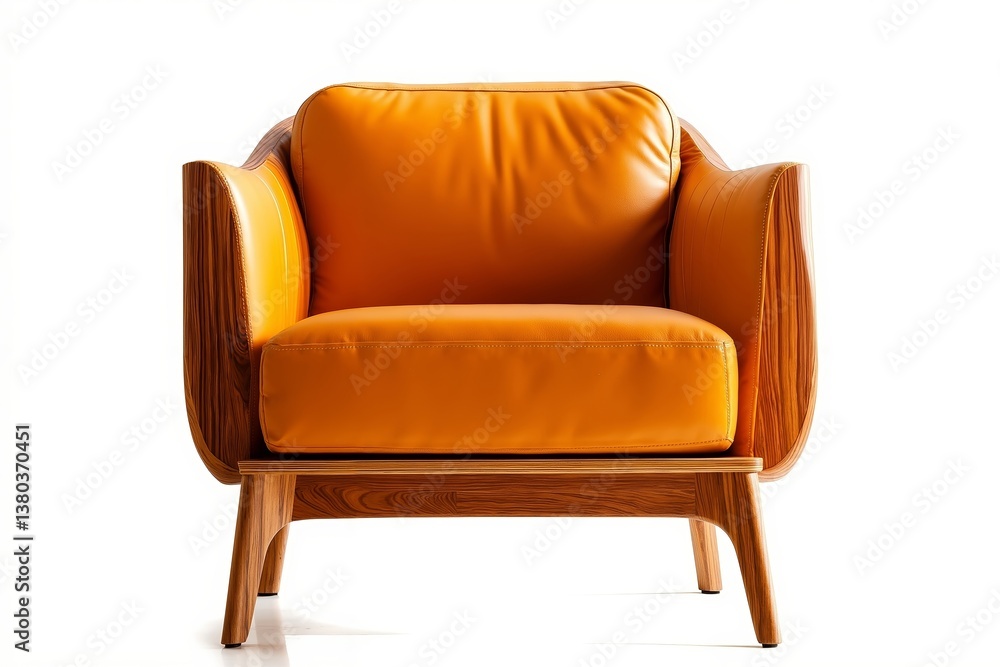 An orange leather chair on a white background An orange leather chair on a white background