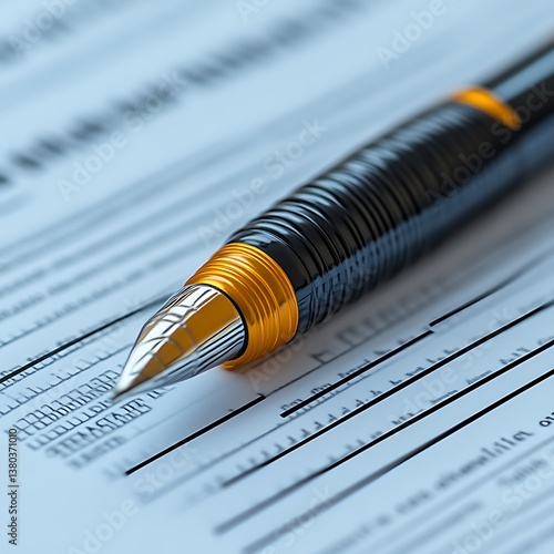 Close-up pen on form, filling documents, office