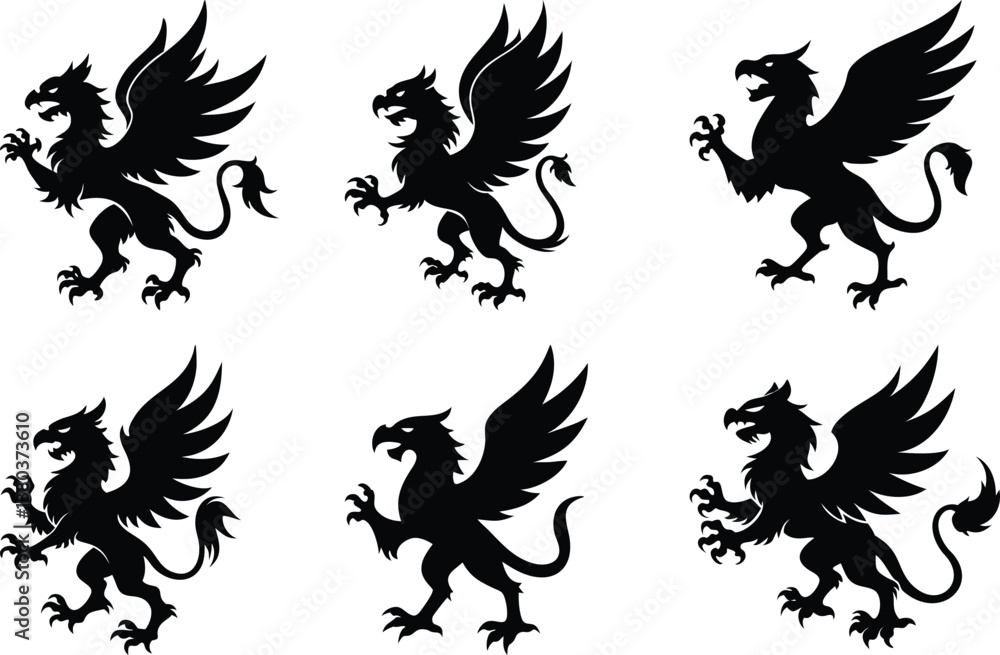 Obraz premium A fierce black silhouette of a griffin