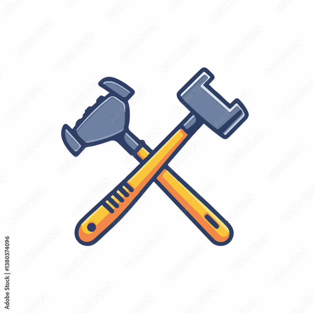 Interlocked hammers carpentry tools depict construction maintenance scene simple art Interlocked hammers carpentry tools depict construction maintenance scene simple art