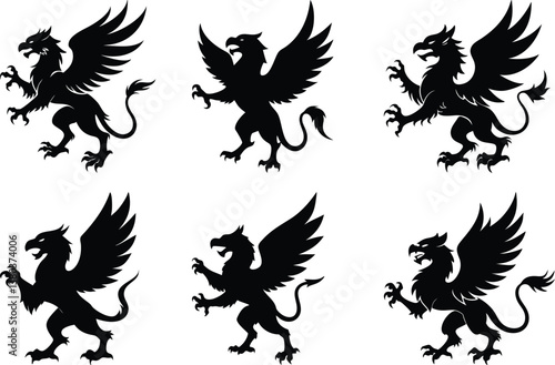 A fierce black silhouette of a griffin